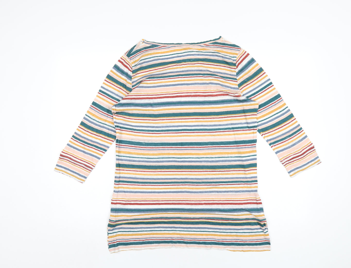 Woolovers Womens Multicoloured Striped Linen Basic T-Shirt Size M Round Neck