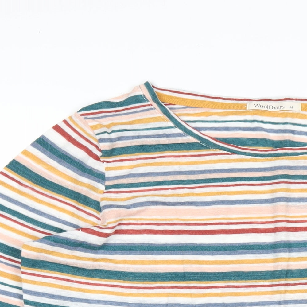 Woolovers Womens Multicoloured Striped Linen Basic T-Shirt Size M Round Neck