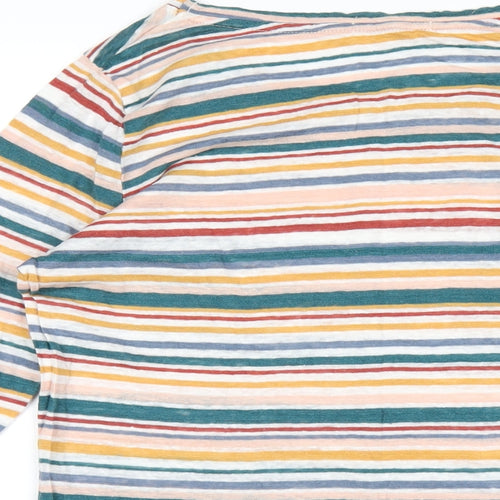 Woolovers Womens Multicoloured Striped Linen Basic T-Shirt Size M Round Neck