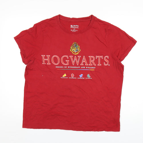 Harry Potter Womens Red Cotton Basic T-Shirt Size 14 Round Neck - Hogwarts