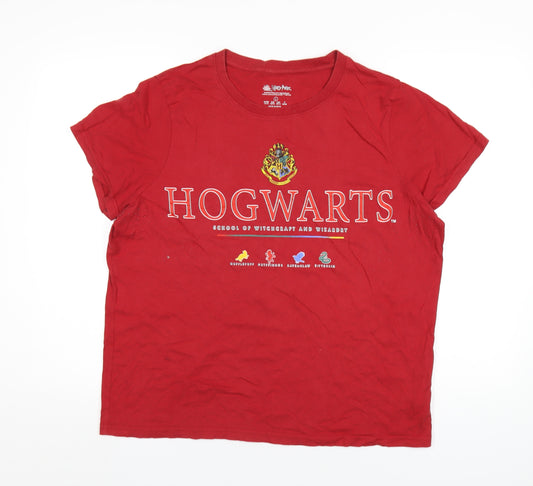 Harry Potter Womens Red Cotton Basic T-Shirt Size 14 Round Neck - Hogwarts