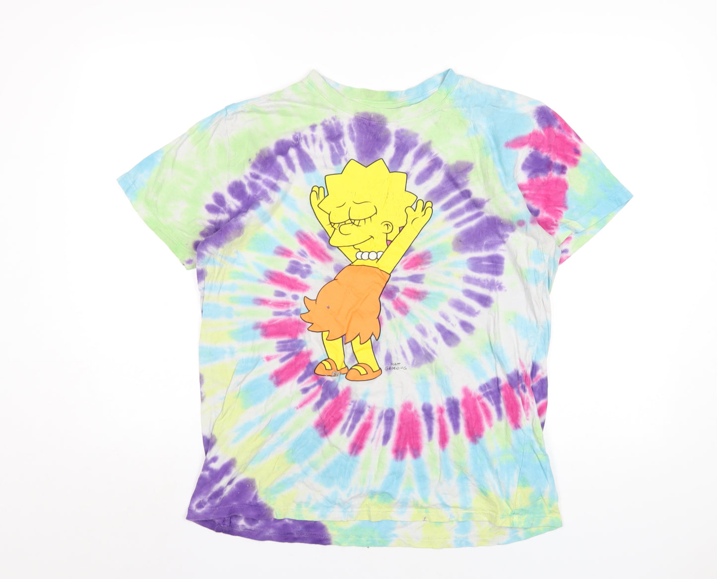 The Simpsons Womens Multicoloured Cotton Basic T-Shirt Size M Round Neck - Lisa Simpson Tie Dye