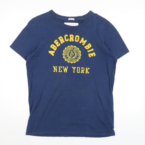 Abercrombie & Fitch Mens Blue Cotton T-Shirt Size L Round Neck - Embroidered Logo