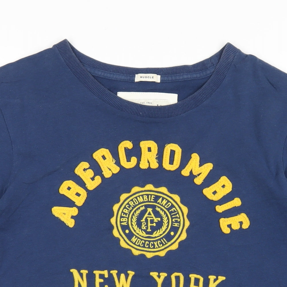 Abercrombie & Fitch Mens Blue Cotton T-Shirt Size L Round Neck - Embroidered Logo