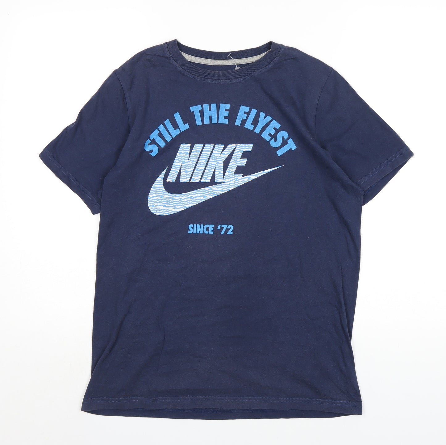 Nike Boys Blue Cotton Basic T-Shirt Size 13-14 Years Round Neck Pullover - Still the Flyest