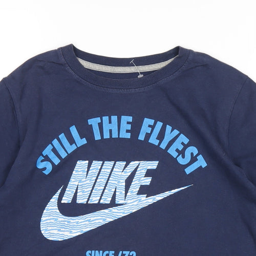 Nike Boys Blue Cotton Basic T-Shirt Size 13-14 Years Round Neck Pullover - Still the Flyest