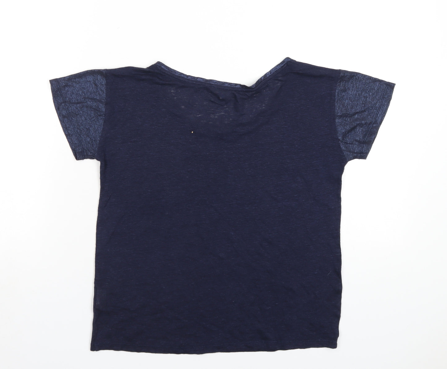 Marie + Sixtine Womens Blue Linen Basic T-Shirt Size XS Round Neck