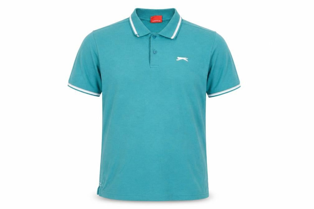 Front view of Slazenger men’s green polyester polo, size XL, collared button