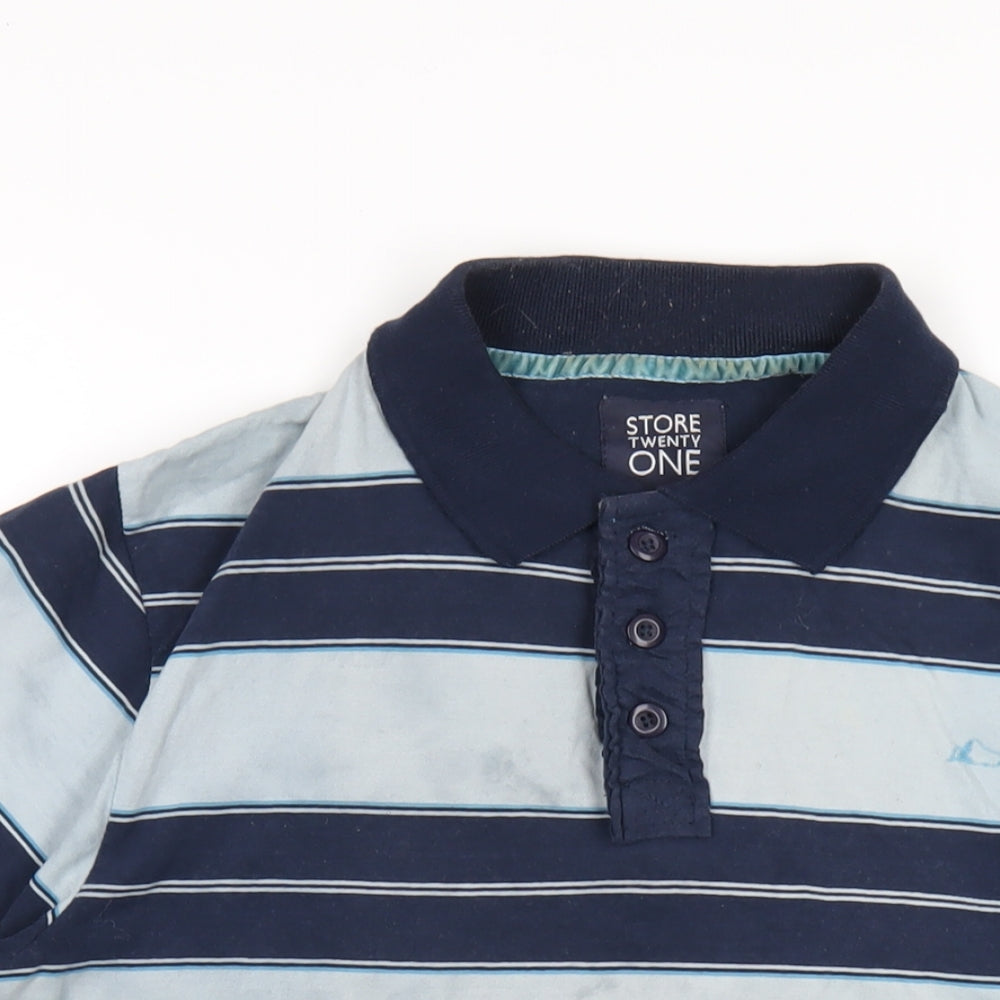 Store Twenty One Mens Blue Striped Cotton Polo Size S Collared Button