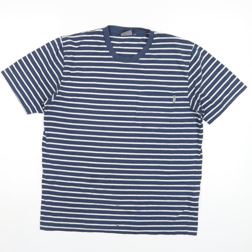 Carhartt Mens Blue Striped Cotton T-Shirt Size M Round Neck