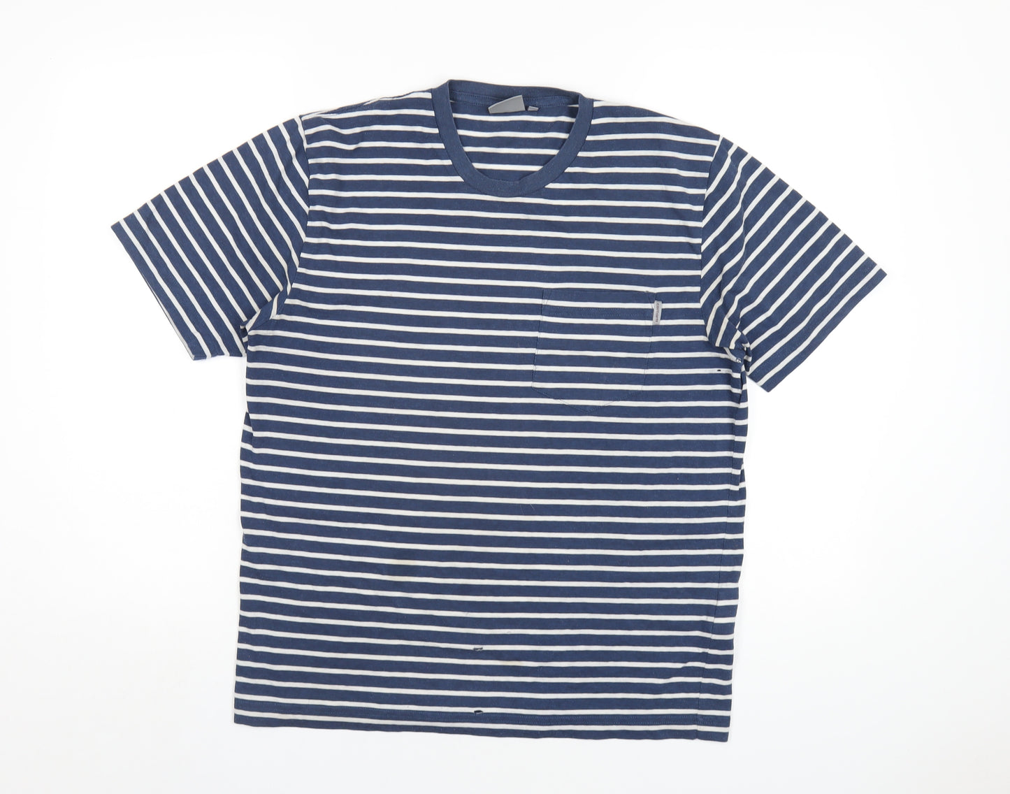 Carhartt Mens Blue Striped Cotton T-Shirt Size M Round Neck