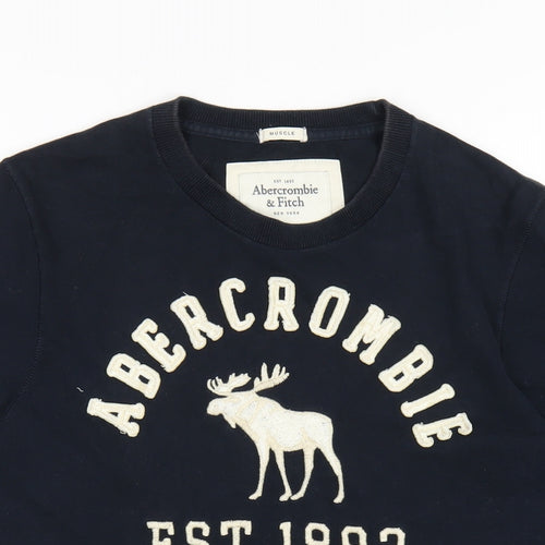 Abercrombie & Fitch Mens Blue Cotton T-Shirt Size L Round Neck - Embroidered Logo