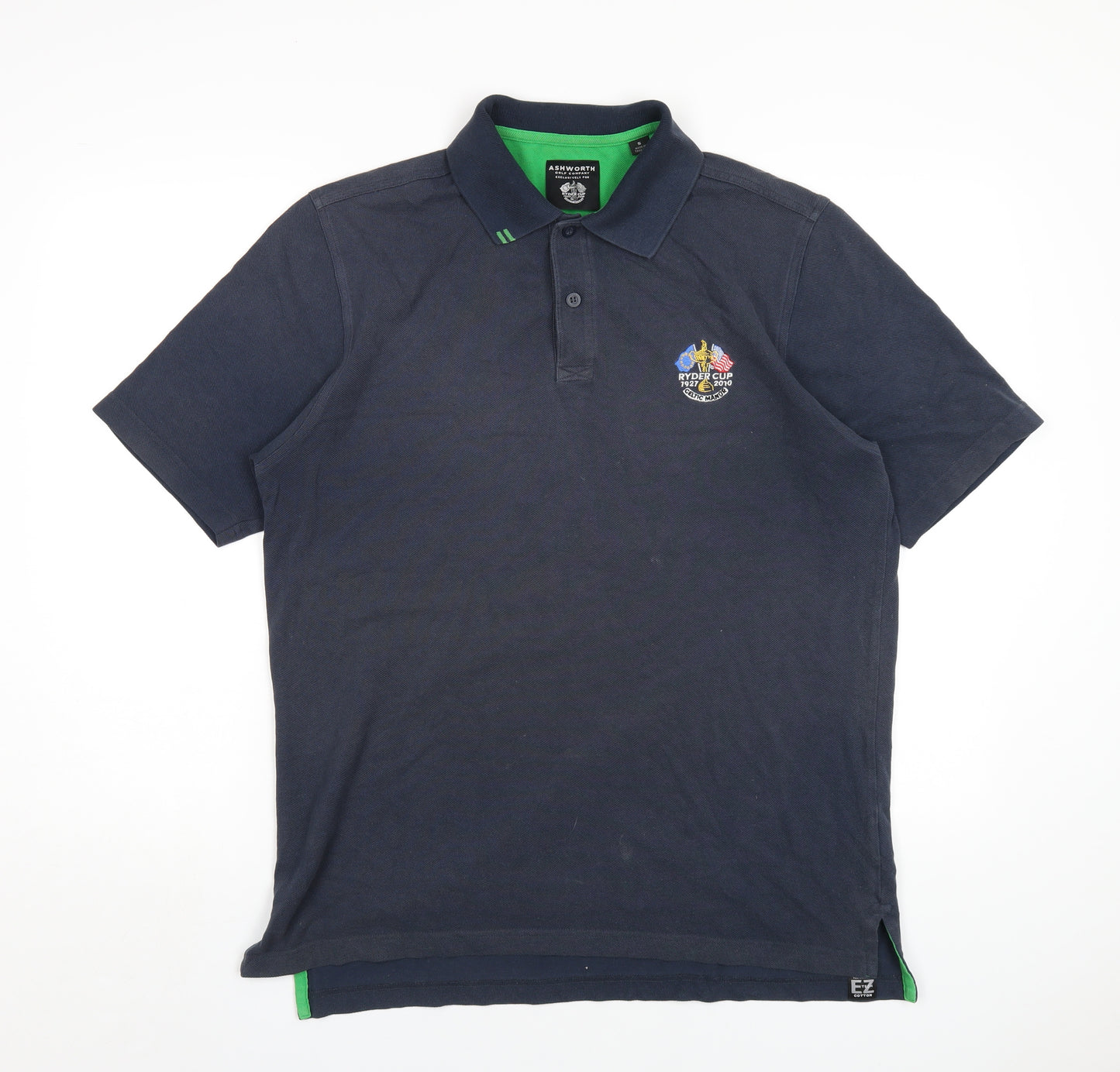 Ashworth Mens Black Cotton Polo Size S Collared Button - Ryder Cup 2010 Celtic Manor