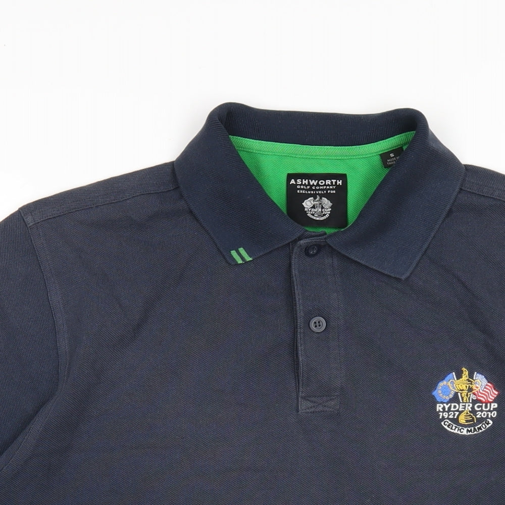 Ashworth Mens Black Cotton Polo Size S Collared Button - Ryder Cup 2010 Celtic Manor