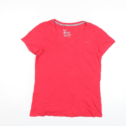 Nike Womens Pink Cotton Basic T-Shirt Size L V-Neck