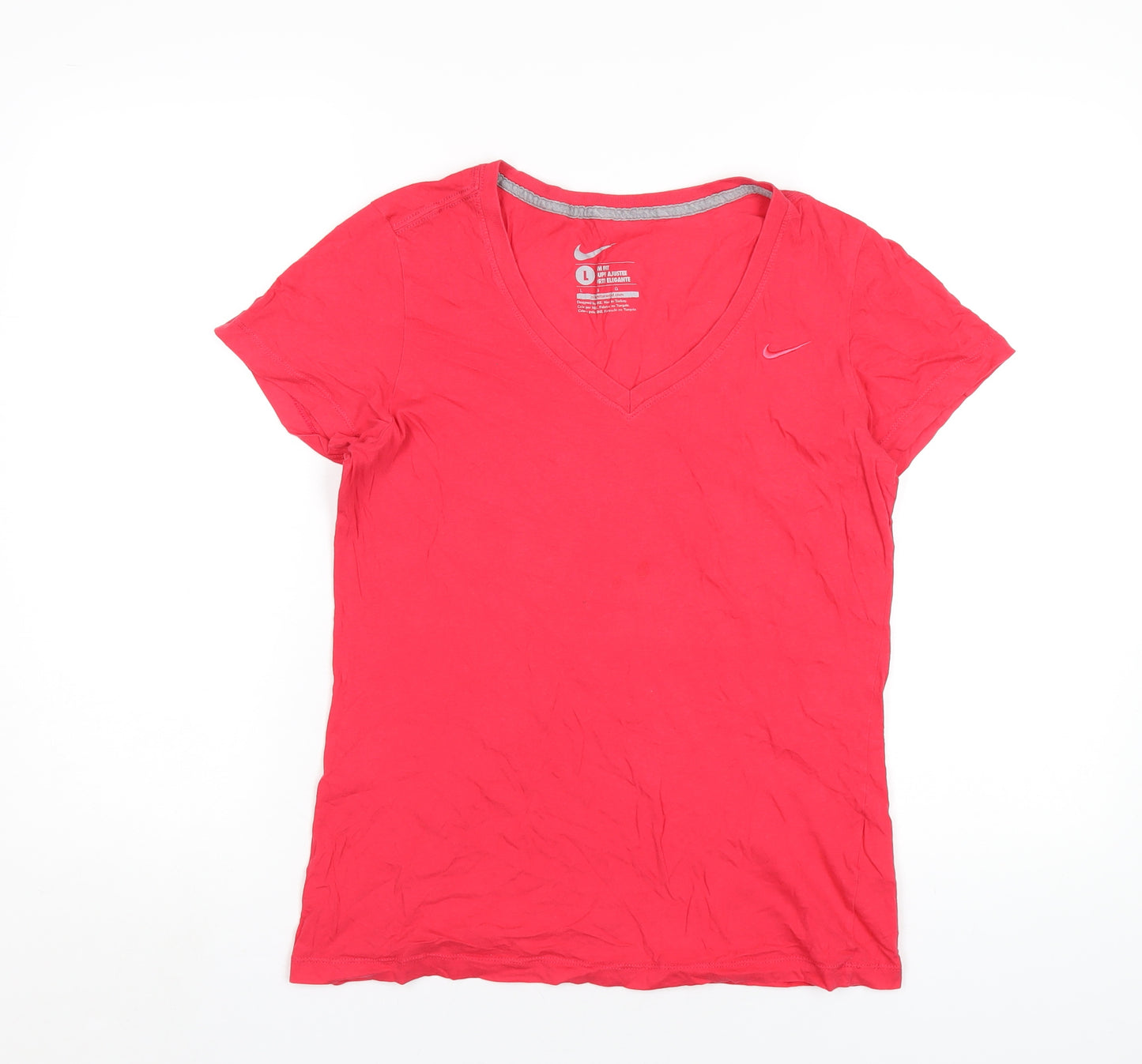 Nike Womens Pink Cotton Basic T-Shirt Size L V-Neck