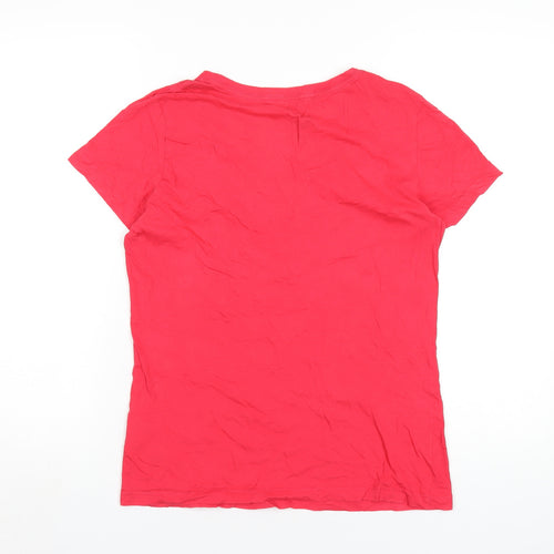 Nike Womens Pink Cotton Basic T-Shirt Size L V-Neck