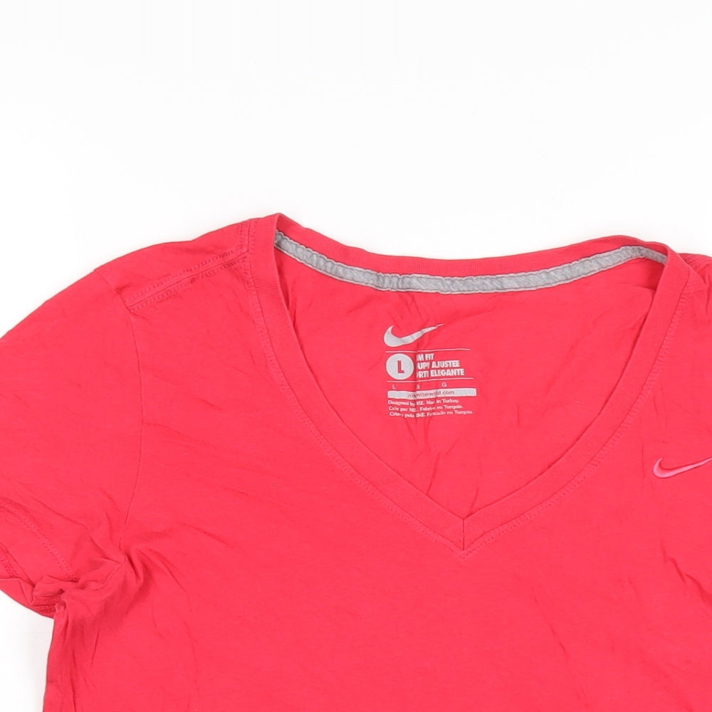 Nike Womens Pink Cotton Basic T-Shirt Size L V-Neck