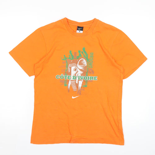 Nike Mens Orange Cotton T-Shirt Size S Round Neck - Cote D'Ivoire Drogba