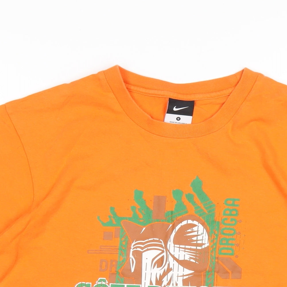 Nike Mens Orange Cotton T-Shirt Size S Round Neck - Cote D'Ivoire Drogba