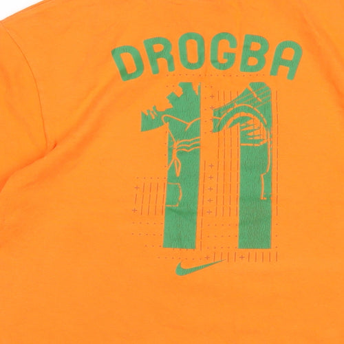 Nike Mens Orange Cotton T-Shirt Size S Round Neck - Cote D'Ivoire Drogba