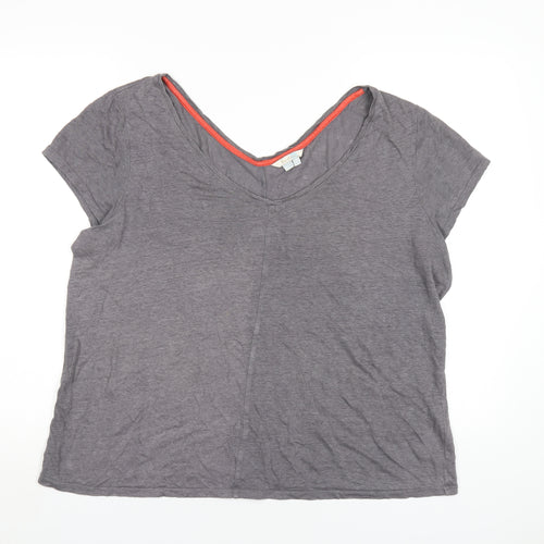 Boden Womens Grey Linen Basic T-Shirt Size 22 V-Neck