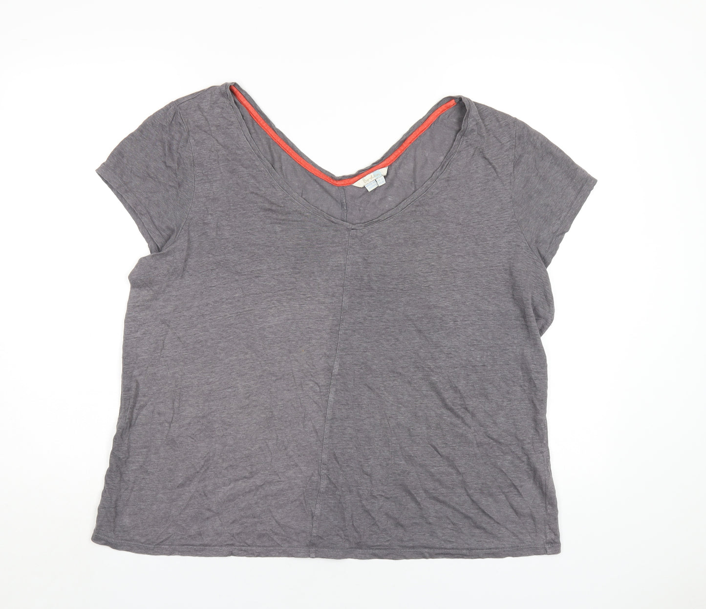 Boden Womens Grey Linen Basic T-Shirt Size 22 V-Neck