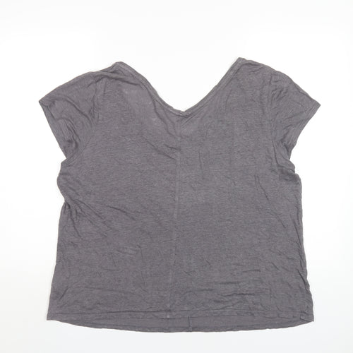 Boden Womens Grey Linen Basic T-Shirt Size 22 V-Neck