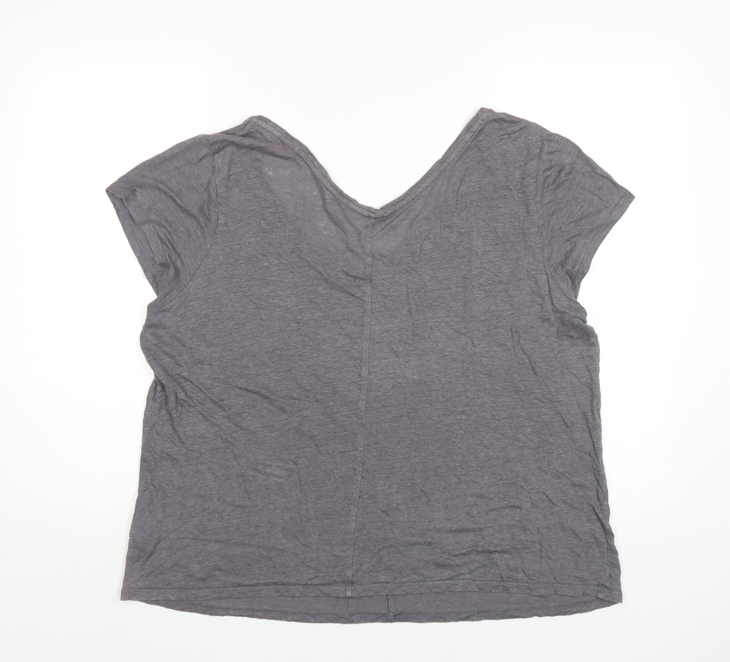 Boden Womens Grey Linen Basic T-Shirt Size 22 V-Neck