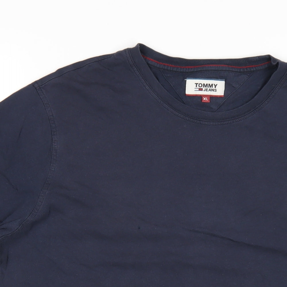 Tommy Hilfiger Mens Blue Cotton T-Shirt Size XL Round Neck