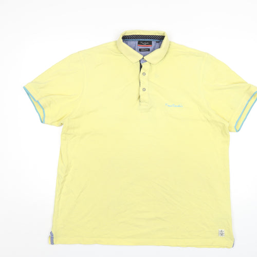 Pierre Cardin Mens Yellow Cotton Polo Size 2XL Collared Button