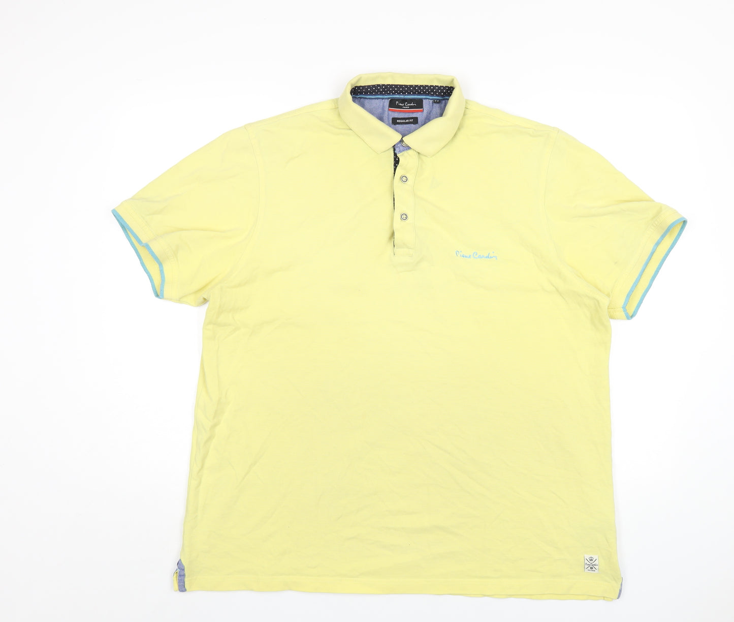 Pierre Cardin Mens Yellow Cotton Polo Size 2XL Collared Button