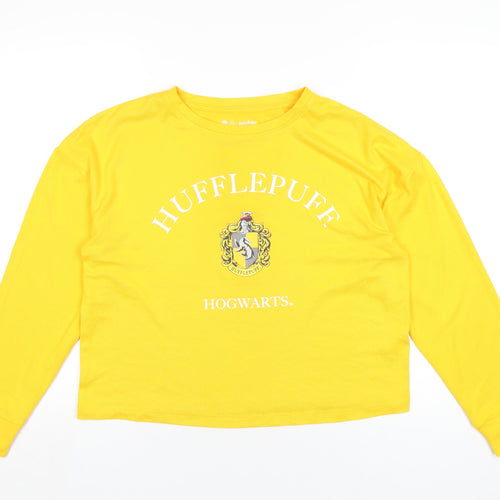 Harry Potter Womens Yellow Polyester Basic T-Shirt Size M Round Neck - Hogwarts Hufflepuff