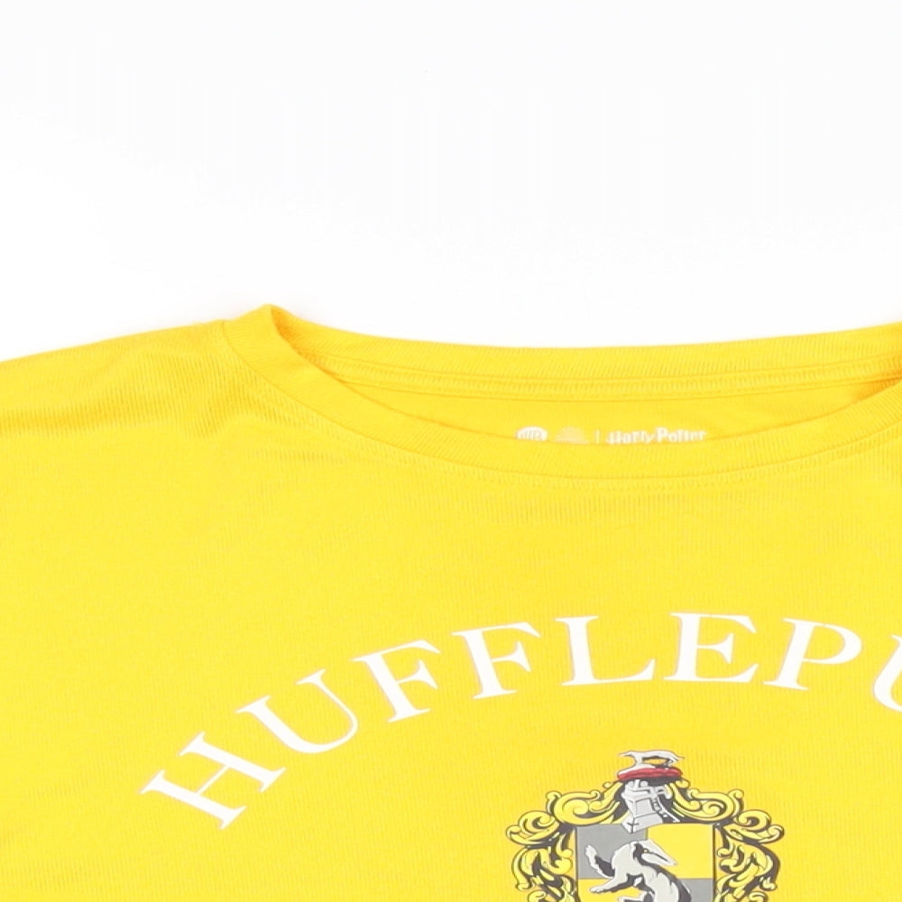 Harry Potter Womens Yellow Polyester Basic T-Shirt Size M Round Neck - Hogwarts Hufflepuff