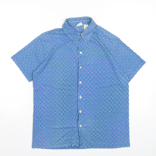 Gap Womens Blue Geometric Nylon Basic Button-Up Size S Collared