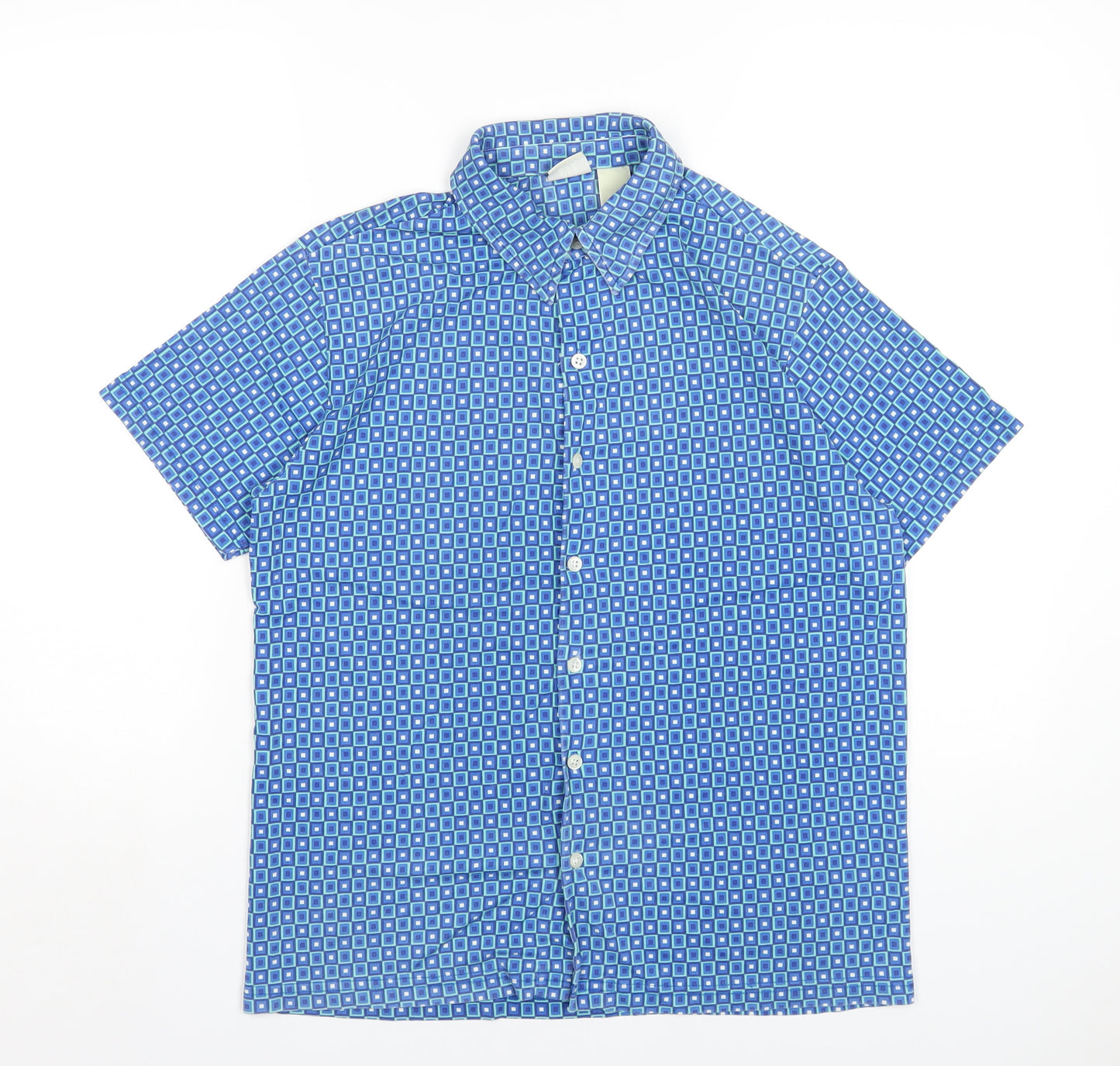 Gap Womens Blue Geometric Nylon Basic Button-Up Size S Collared