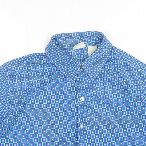 Gap Womens Blue Geometric Nylon Basic Button-Up Size S Collared