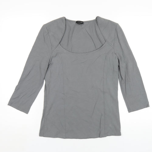 Jaeger Womens Grey Viscose Basic T-Shirt Size M Scoop Neck