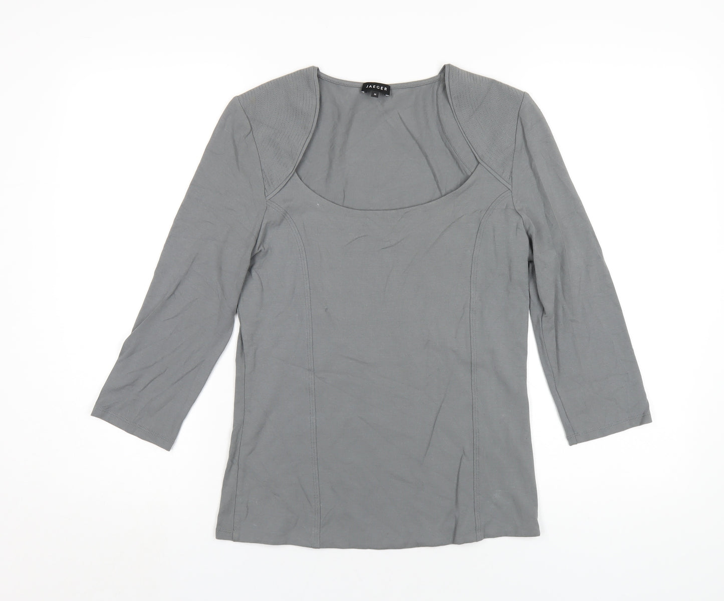 Jaeger Womens Grey Viscose Basic T-Shirt Size M Scoop Neck