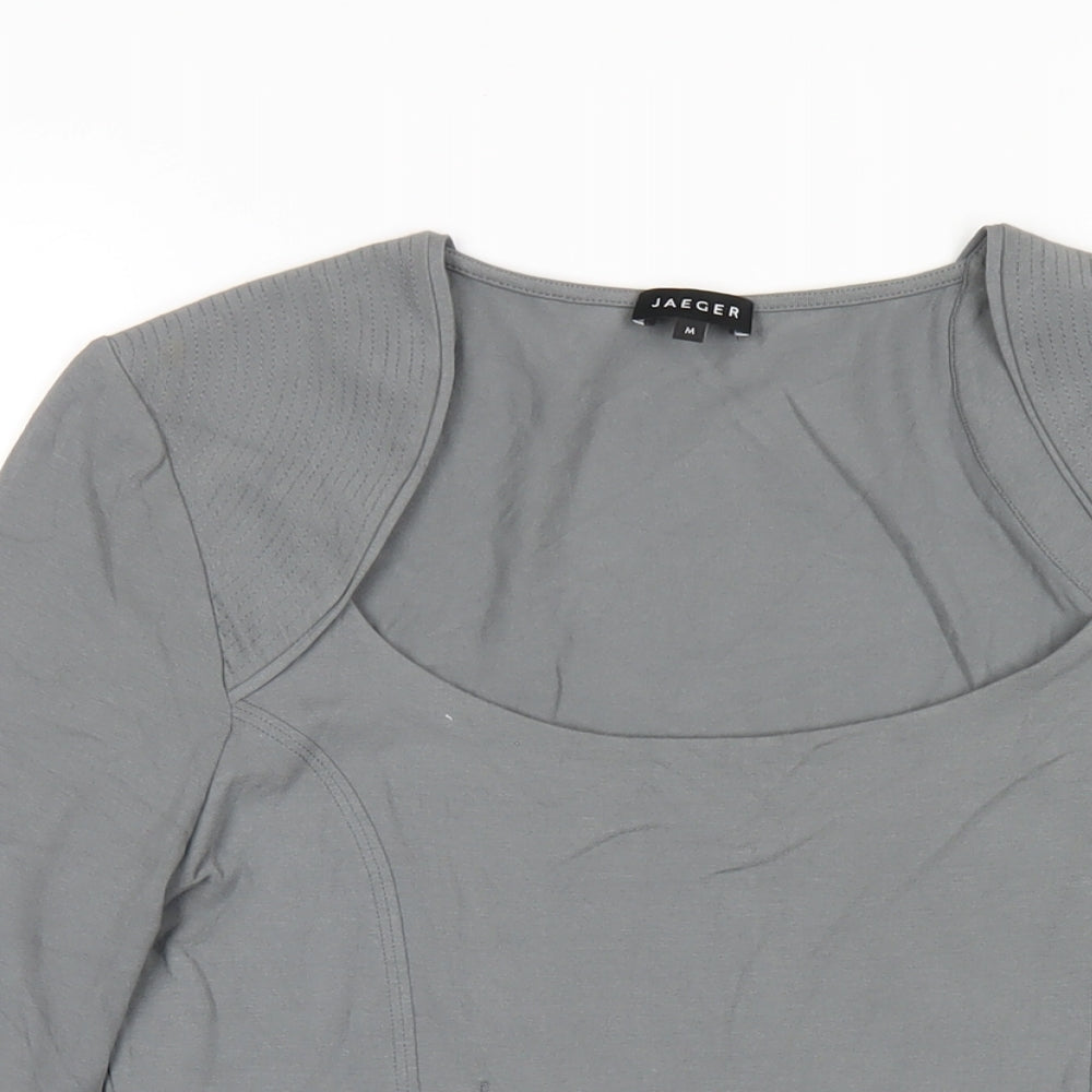 Jaeger Womens Grey Viscose Basic T-Shirt Size M Scoop Neck