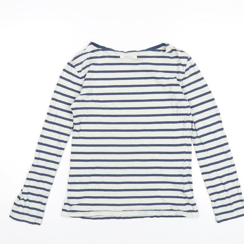 Seasalt Womens White Striped Cotton Basic T-Shirt Size 8 Round Neck
