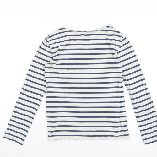 Seasalt Womens White Striped Cotton Basic T-Shirt Size 8 Round Neck