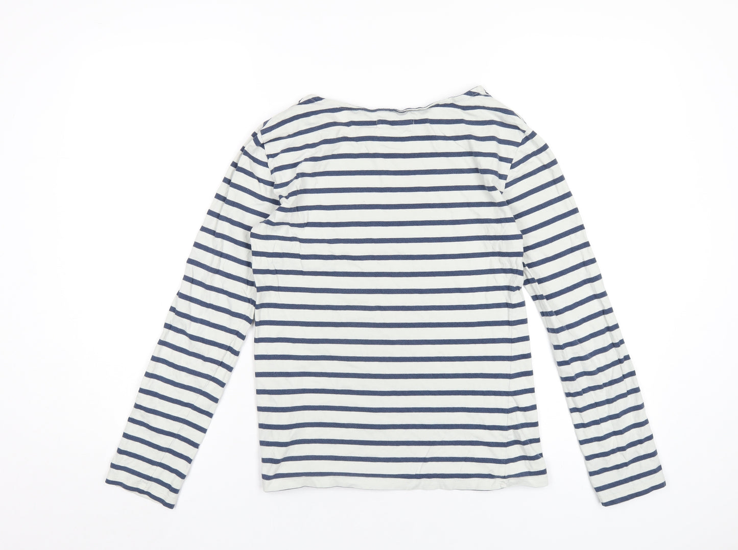 Seasalt Womens White Striped Cotton Basic T-Shirt Size 8 Round Neck