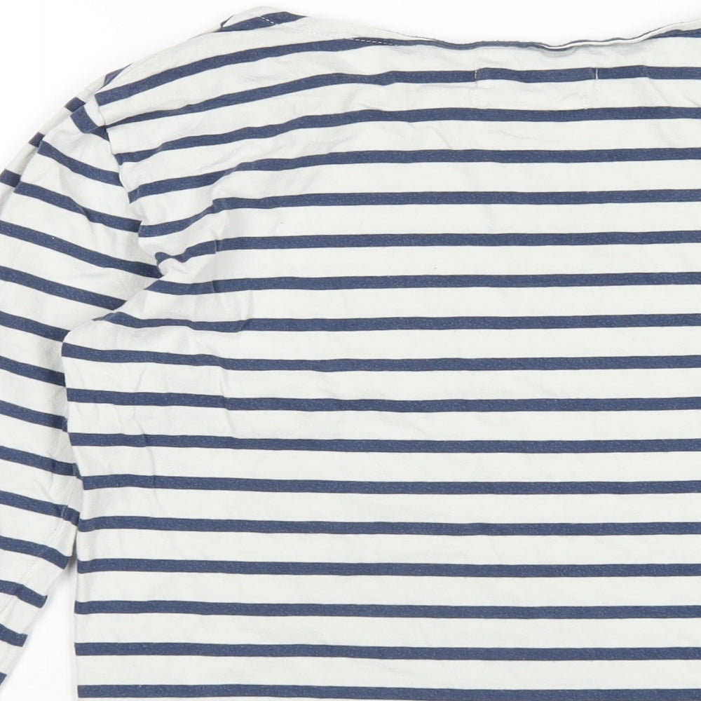 Seasalt Womens White Striped Cotton Basic T-Shirt Size 8 Round Neck