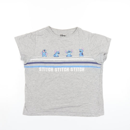 Disney Womens Grey Cotton Basic T-Shirt Size 6 Round Neck - Lilo & Stitch