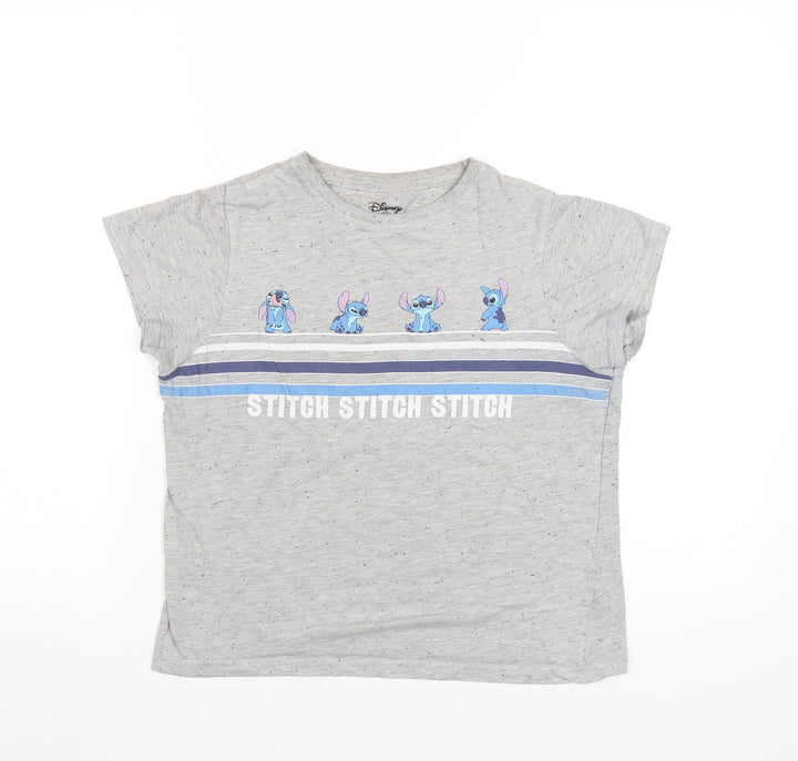 Disney Womens Grey Cotton Basic T-Shirt Size 6 Round Neck - Lilo & Stitch