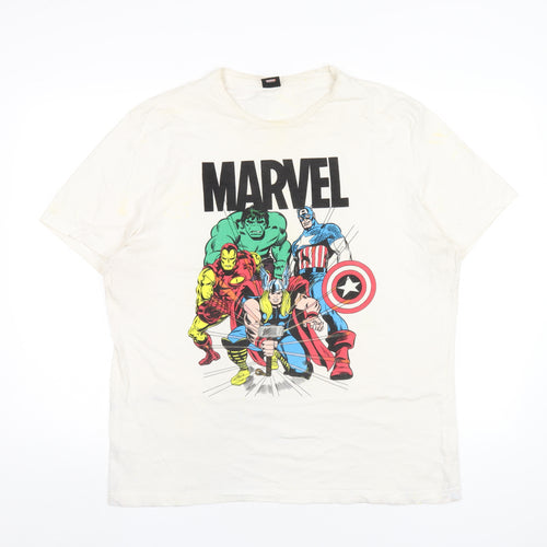 Marvel Mens Ivory Cotton T-Shirt Size XL Round Neck - Avengers