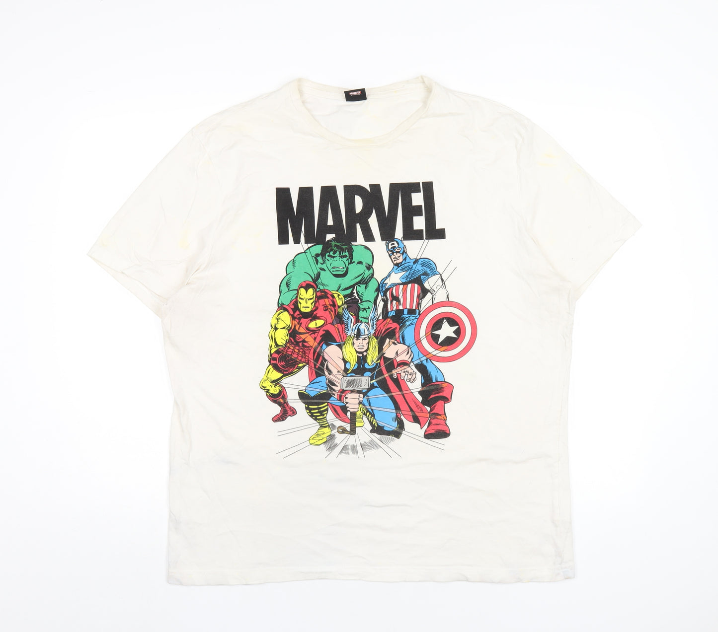 Marvel Mens Ivory Cotton T-Shirt Size XL Round Neck - Avengers