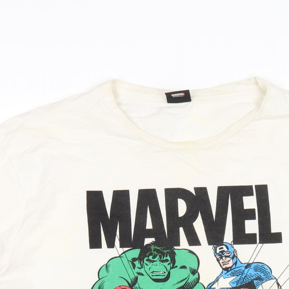Marvel Mens Ivory Cotton T-Shirt Size XL Round Neck - Avengers