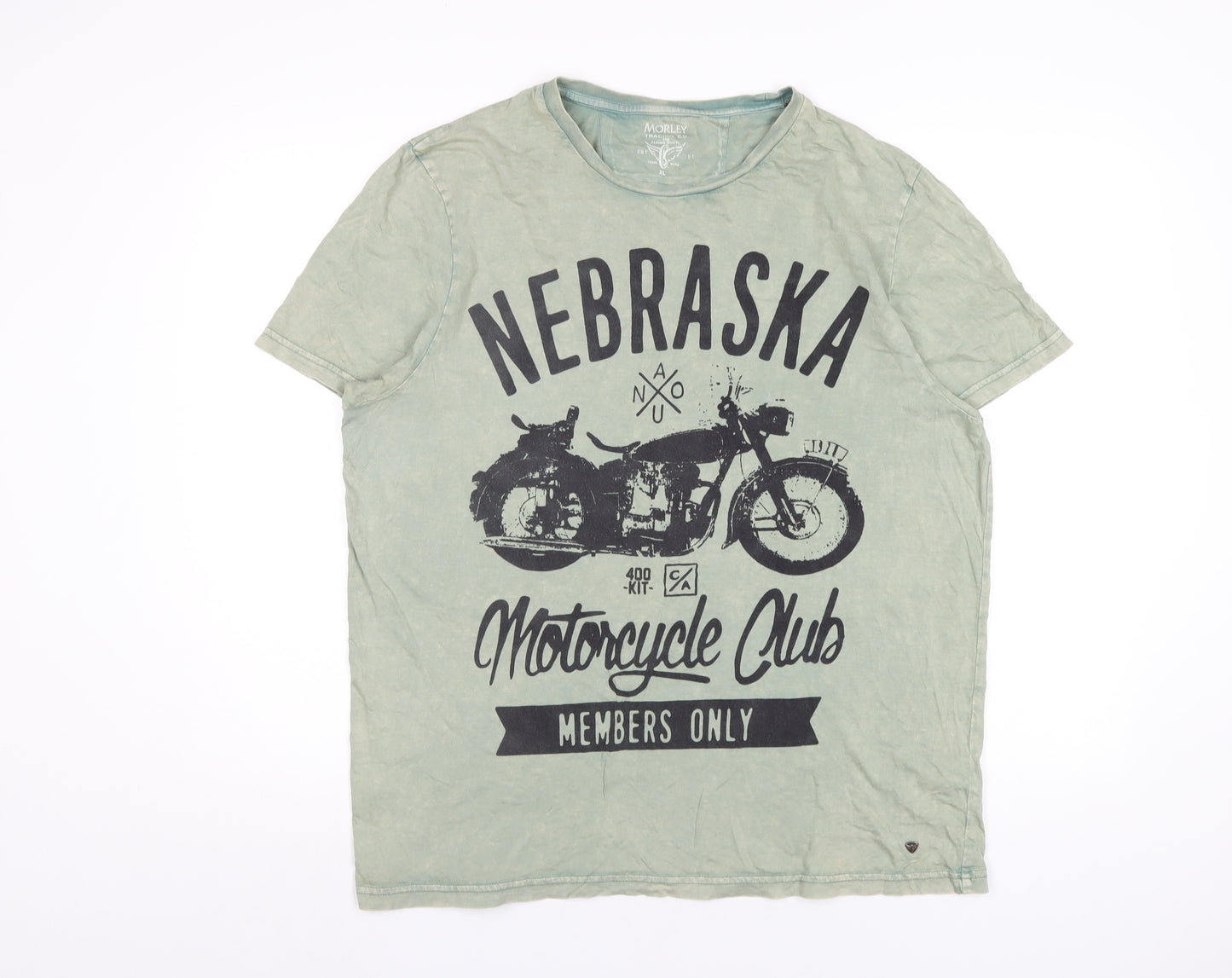 Morley Mens Green Cotton T-Shirt Size XL Round Neck - Nebraska Motorcycle Club